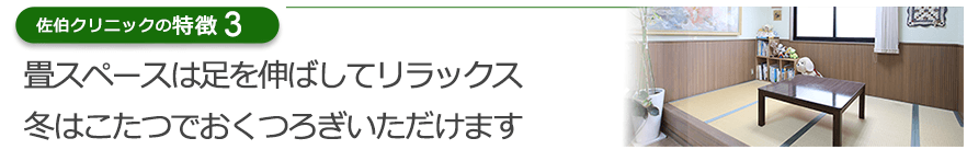 畳スペースは足を伸ばしてリラックス冬はこたつでおくつろぎいただけます